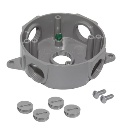 Westgate WRB50-5-BK Round Extension Box, 4" Deep, 1/2" Trade Size, 5 Outlet Holes, 15.8 cu. in., Black Finish