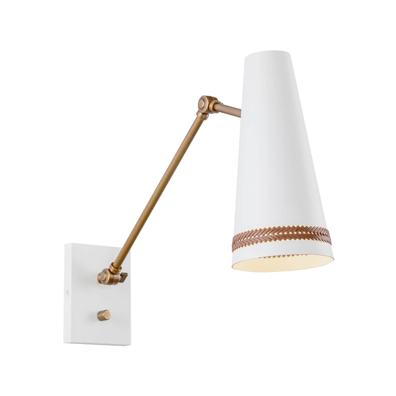 Alora Lighting WV342105MWHL Brickell 1 Light 5.63 inch Bath Vanity Wall Light Matte White and Hazelnut Leather Finish