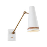 Alora Mood WV342105MWHL Brickell 1 Light 5.63 inch Wall Sconce in Matte White-Hazelnut Leather with Steel Spun Shade