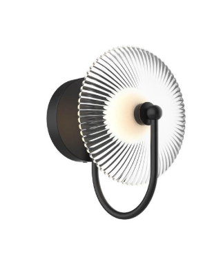 Alora Mood WV417801MBCR-UNV Hera 11 inch Tall LED Wall Sconce in Matte Black with Clear Ribbed Glass - Matte Opal Glass Ball