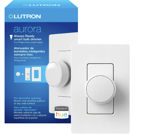Lutron Z3-1BRL-PKGD-WH Aurora Smart Bulb Dimmer Switch for Paddle Switches, Hue Smart Bulbs, White Finish