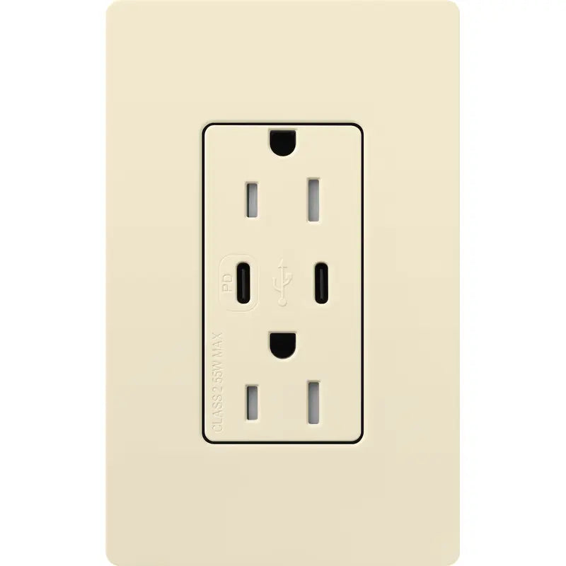 Lutron  CAR-15-CCTR-AL Claro 15A Tamper-Resistant USB Type C Duplex Receptacle -  Finish: Almond