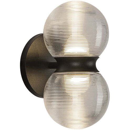Kuzco Lighting EW77209-BK/CR Peri LED 8.88 inch Black Outdoor Wall Light in Clear Ribbed Glass