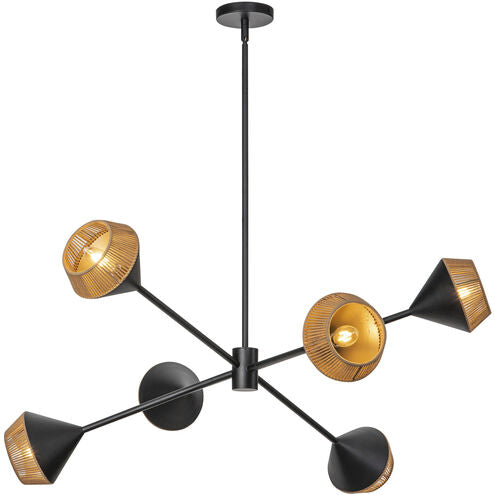 Alora Mood CH633638MBBR Daphne 6 Light 37.5 inch Matte Black and Brown Cotton Rope Chandelier Ceiling Light