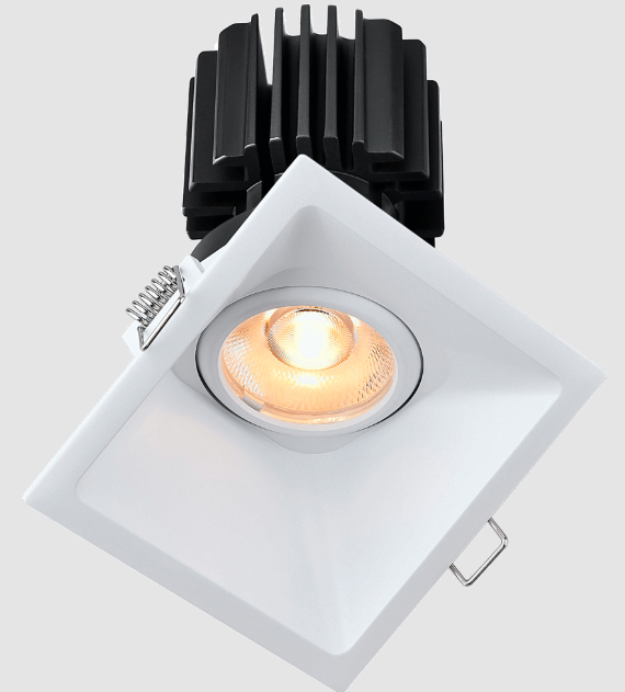 Lotus LED Lights L3G-SST-WH-RS36-1895 Tangra 3″ Gimbal Square Sloped Thin White Trim Reflector, Semi-frosted Glass, Beam Angle 36°, DTW 30K to 18K, CRI95