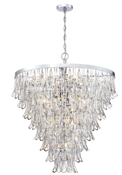 SDQ Lighting PD37716WG Queue de Faisan 30.75" LED Chandelier Light, Wattage 960W, Warm Gold /Clear Crystal Finish