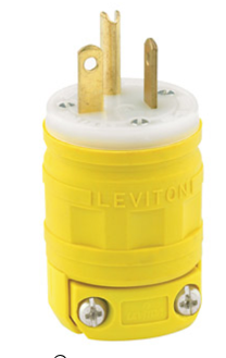 Leviton 1433 NEMA 5-20P, 2P, 3W, Straight Blade Plug, Grounding, Dustguard, 20A, 125V, Yellow Finish