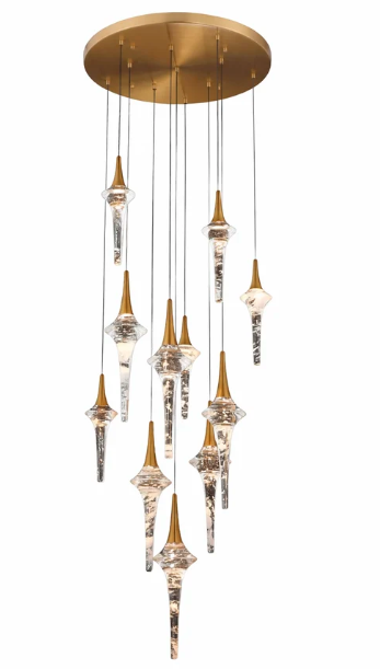 SDQ Lighting PD39211BG Melt 23.5" LED Pendant Light, Multi-Color Temperature, Wattage 51W, Brushed Gold/K9 Crystal Finish