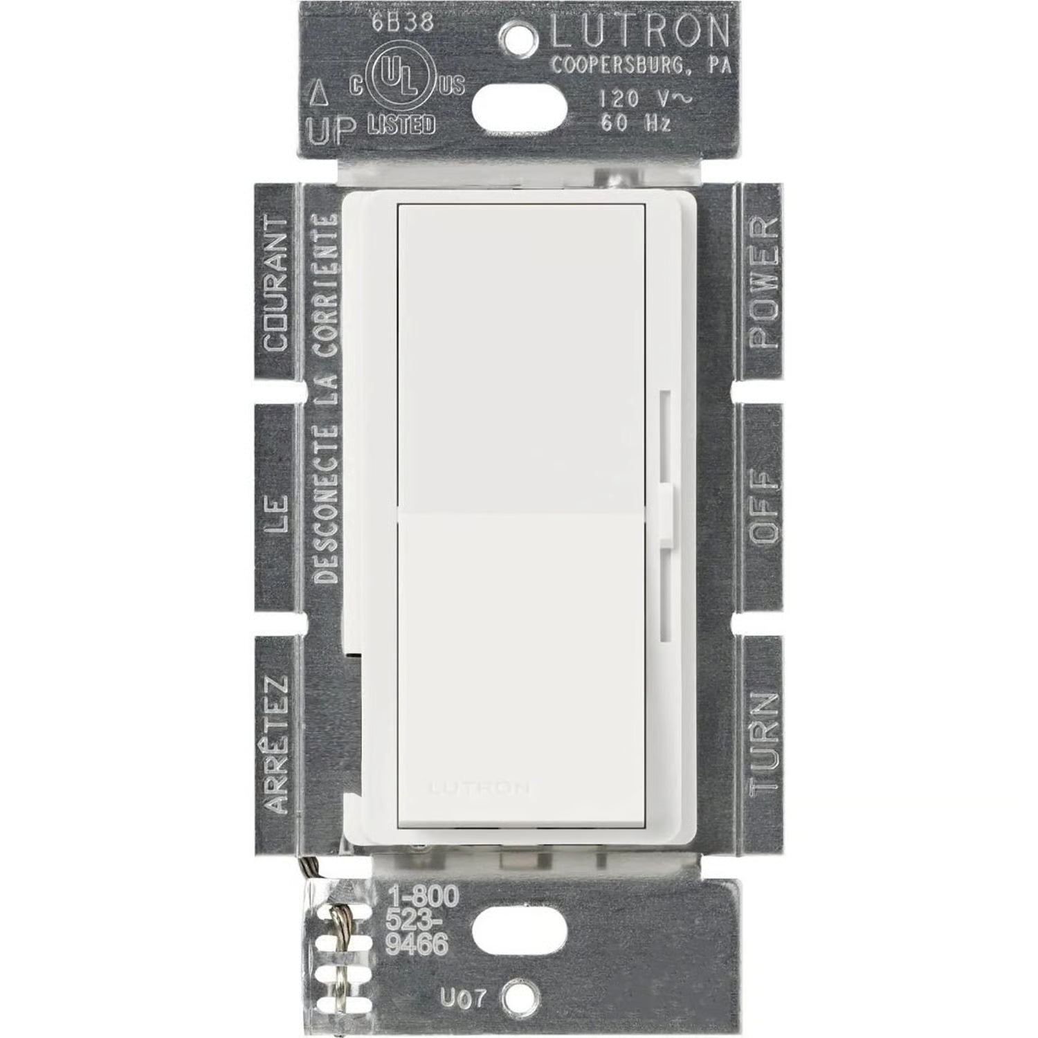 Lutron DV-103PH-WH Diva Dimmer Switch 1000W 120V White Single Pole 3 Way