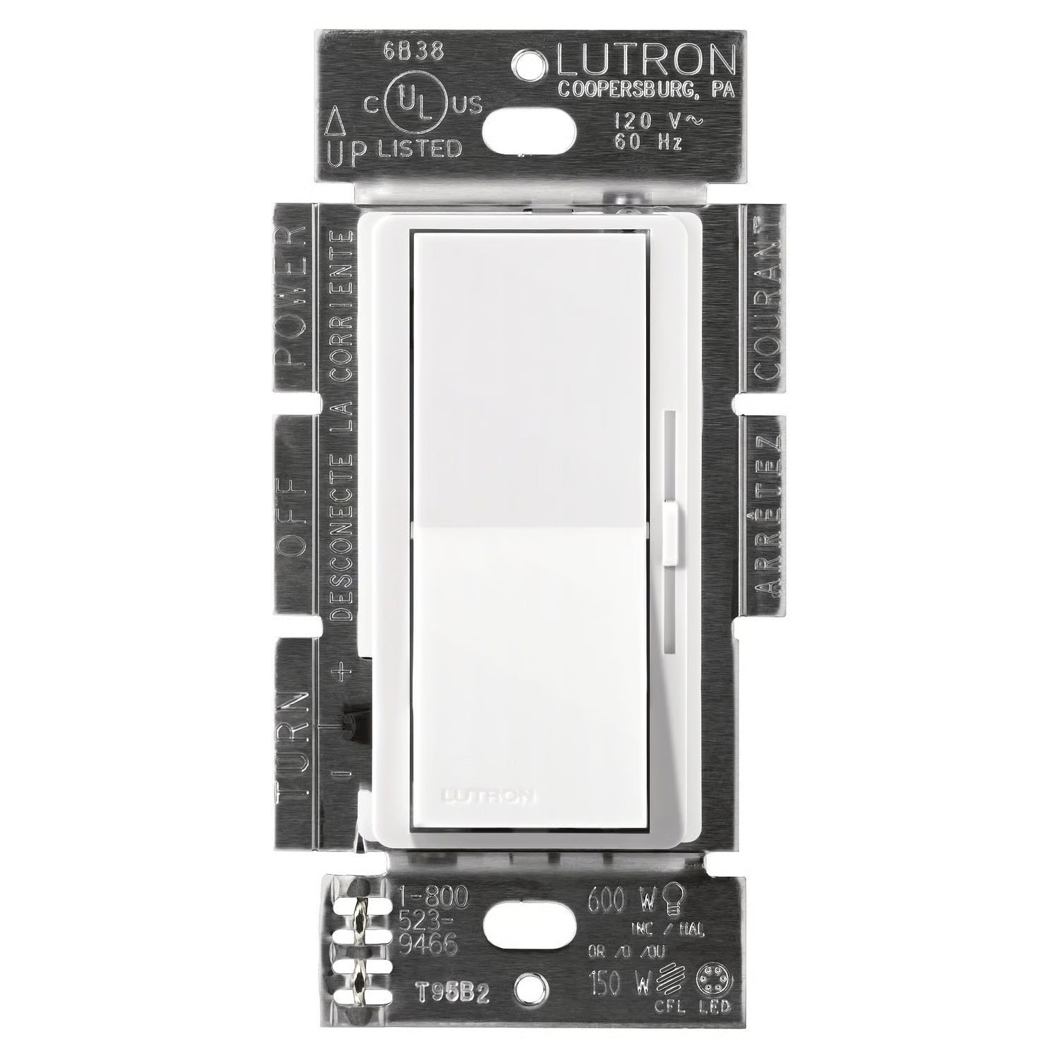Lutron DVCL-153PH-WH Diva LED Plus Dimmer 150W 120V White Single Pole 3 Way