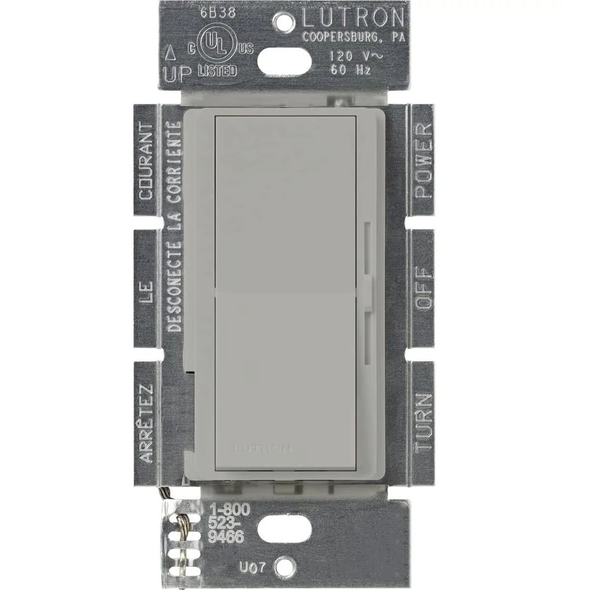 Lutron DVFSQ-F-HO-GR Diva Fan Control 3 Speed 2.0A 120V Gray Single Pole