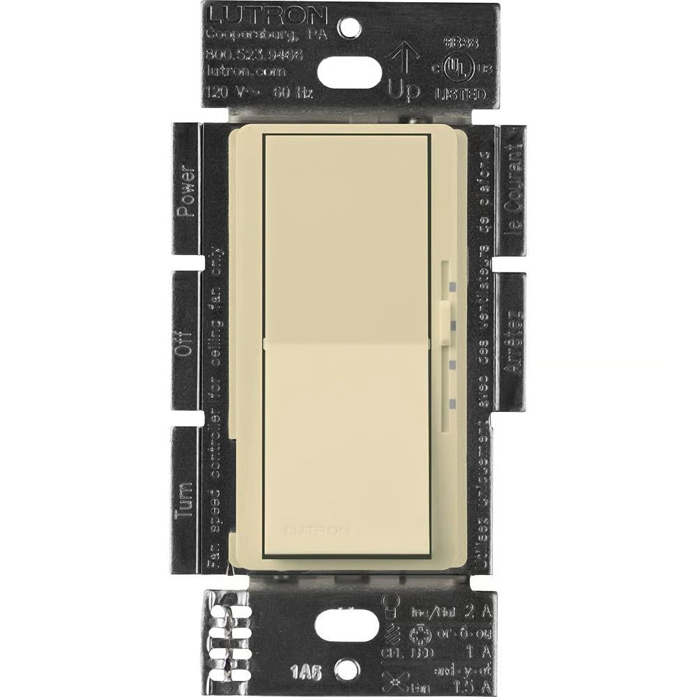 Lutron DVFSQ-LFH-IV Diva Fan Control Light Switch 3 Speed 120V Ivory Single Pole 3 Way