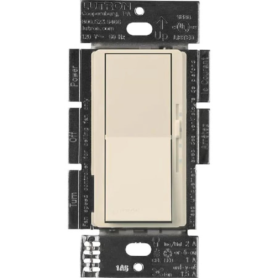 Lutron DVFSQ-LFH-LA Diva Fan Control Light Switch 3 Speed 120V Light Almond Single Pole 3 Way
