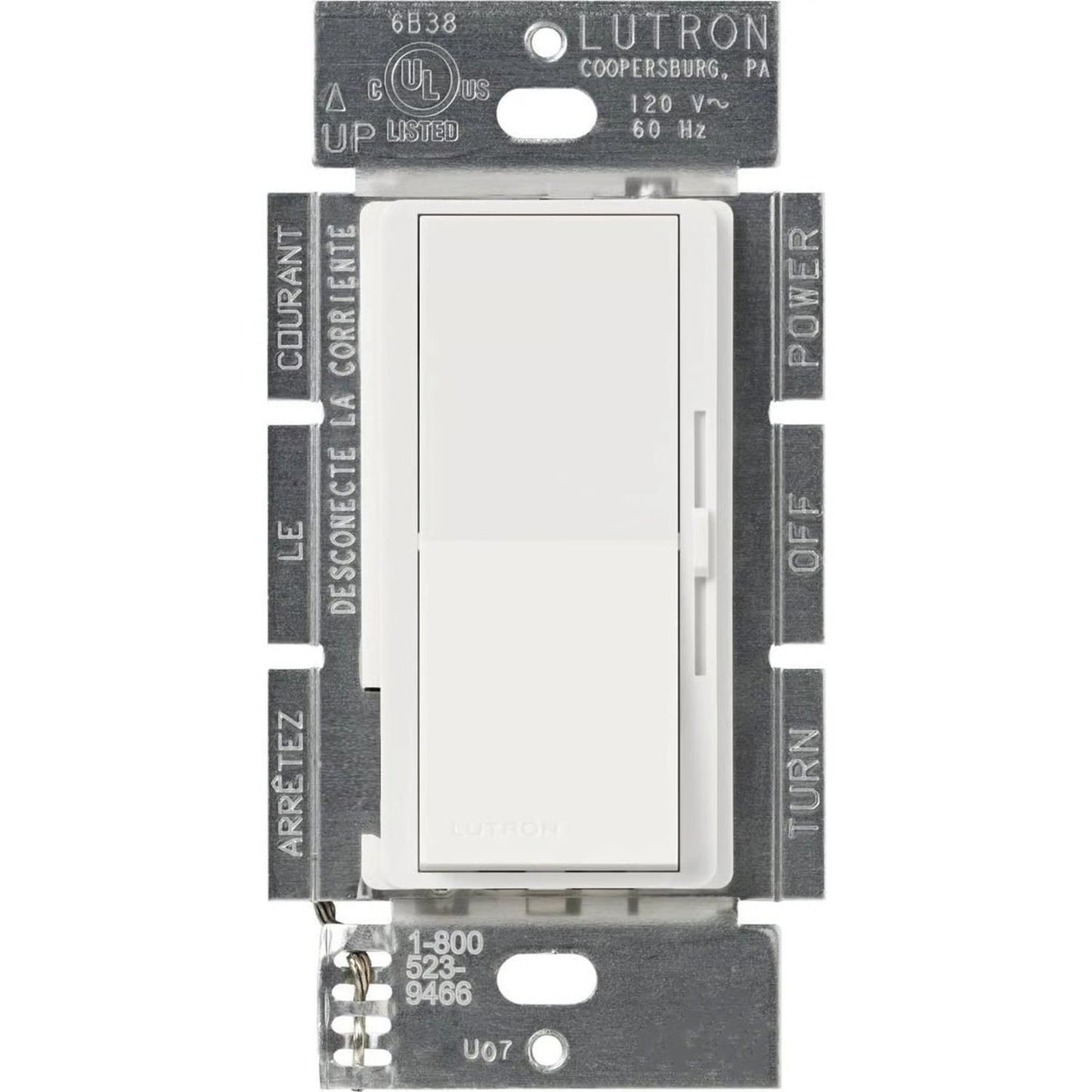 Lutron DVLV-600PH-WH Diva MLV Dimmer 450W 600VA 120V White Single Pole Night Light