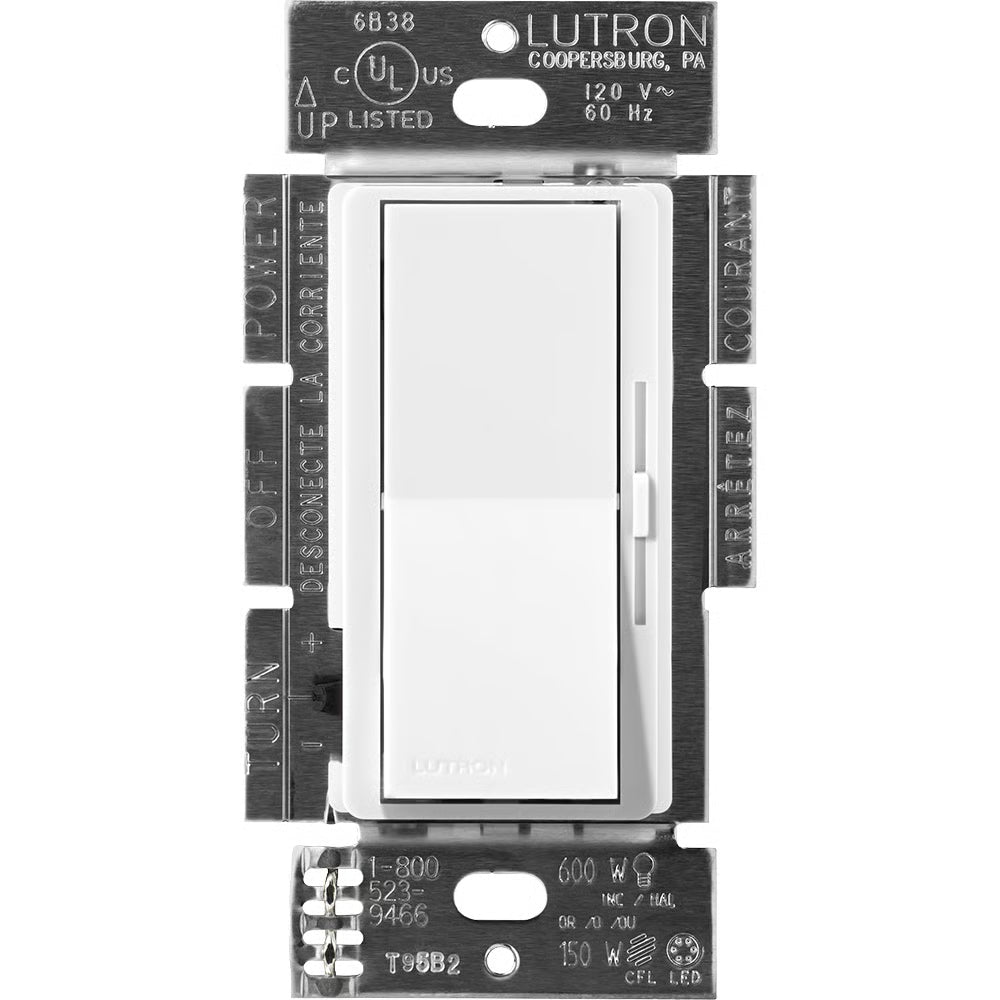 Lutron DVSCF-103P-SW Diva 3 Wire Dimmer 1000W 8A 120V Snow Single Pole 3 Way