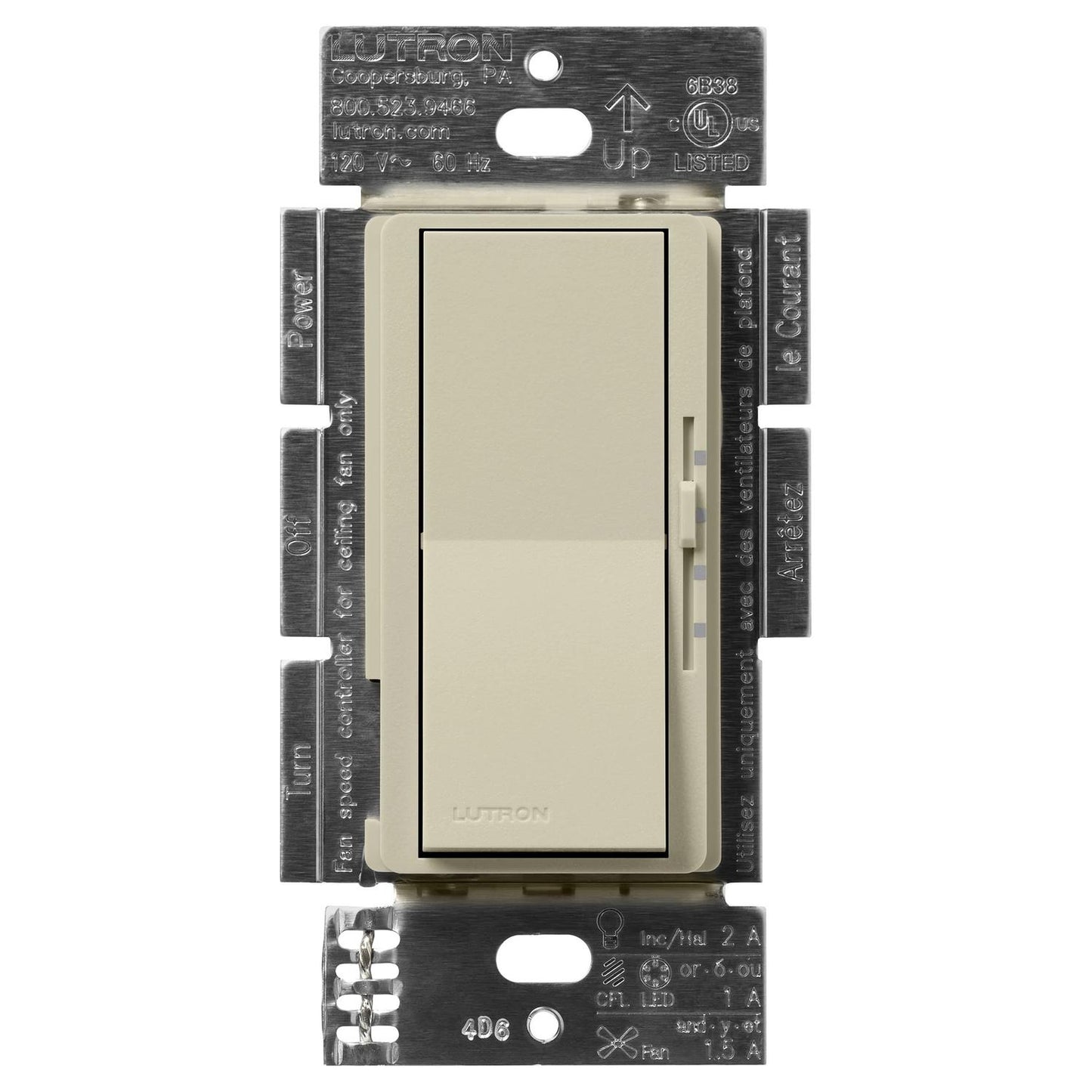 Lutron DVSCFSQ-LF-CY Diva Quiet Single Pole 3-Speed Fan Control and Light Switch - Finish: Clay