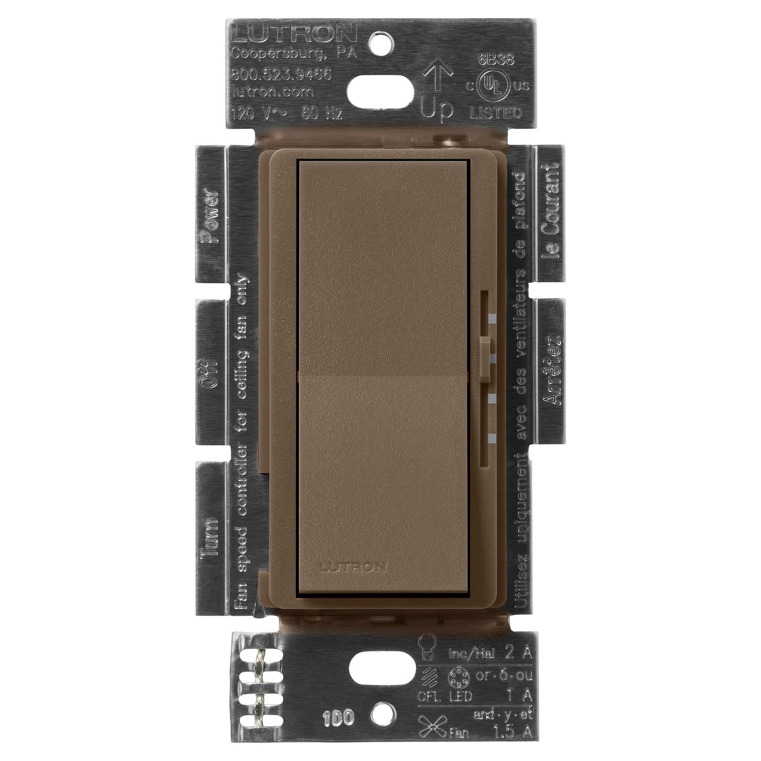 Lutron DVSCFSQ-LF-EP Diva Quiet Single Pole 3-Speed Fan Control and Light Switch - Finish: Espresso