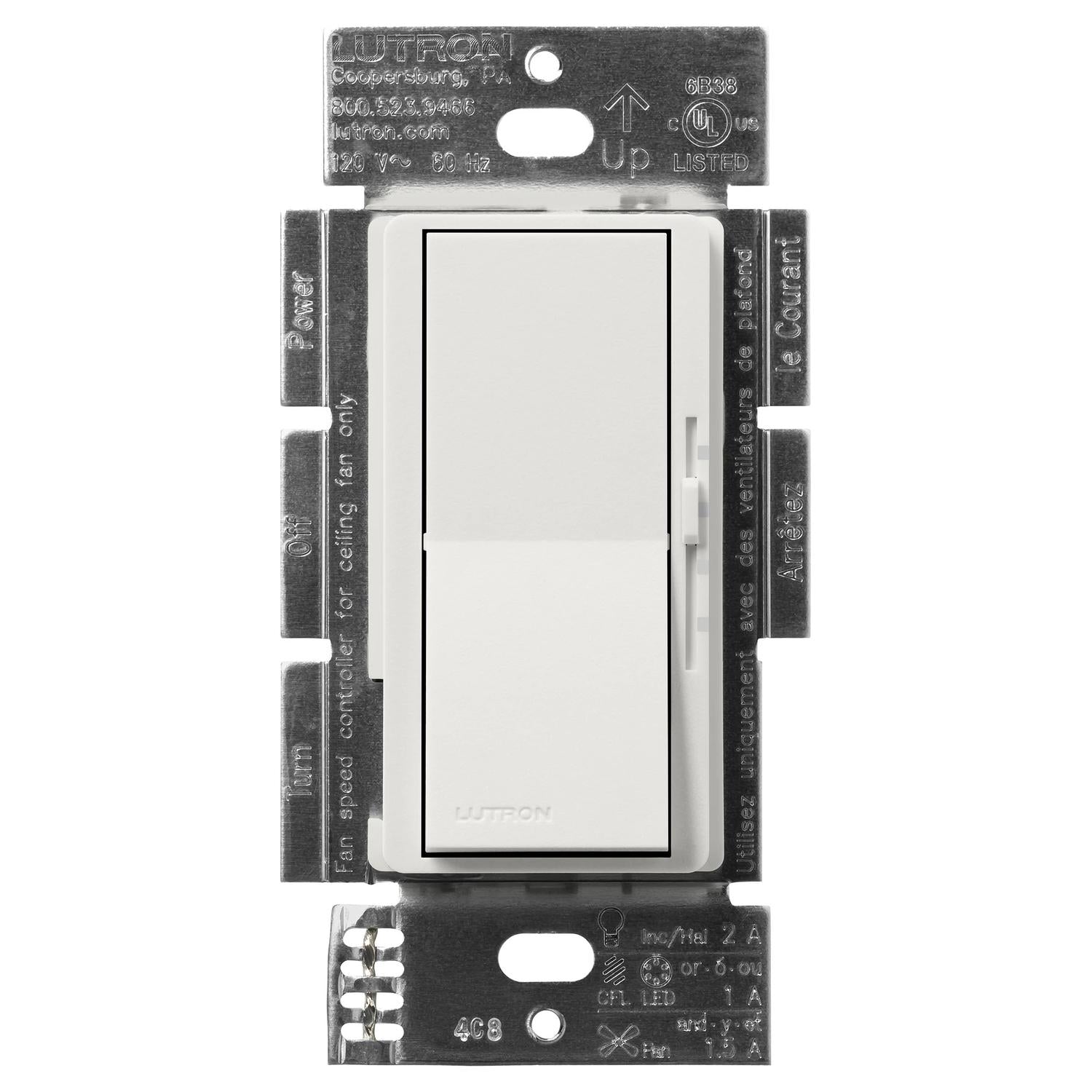 Lutron DVSCFSQ-LF-LG Diva Quiet Single Pole 3-Speed Fan Control and Light Switch - Finish: Lunar Gray