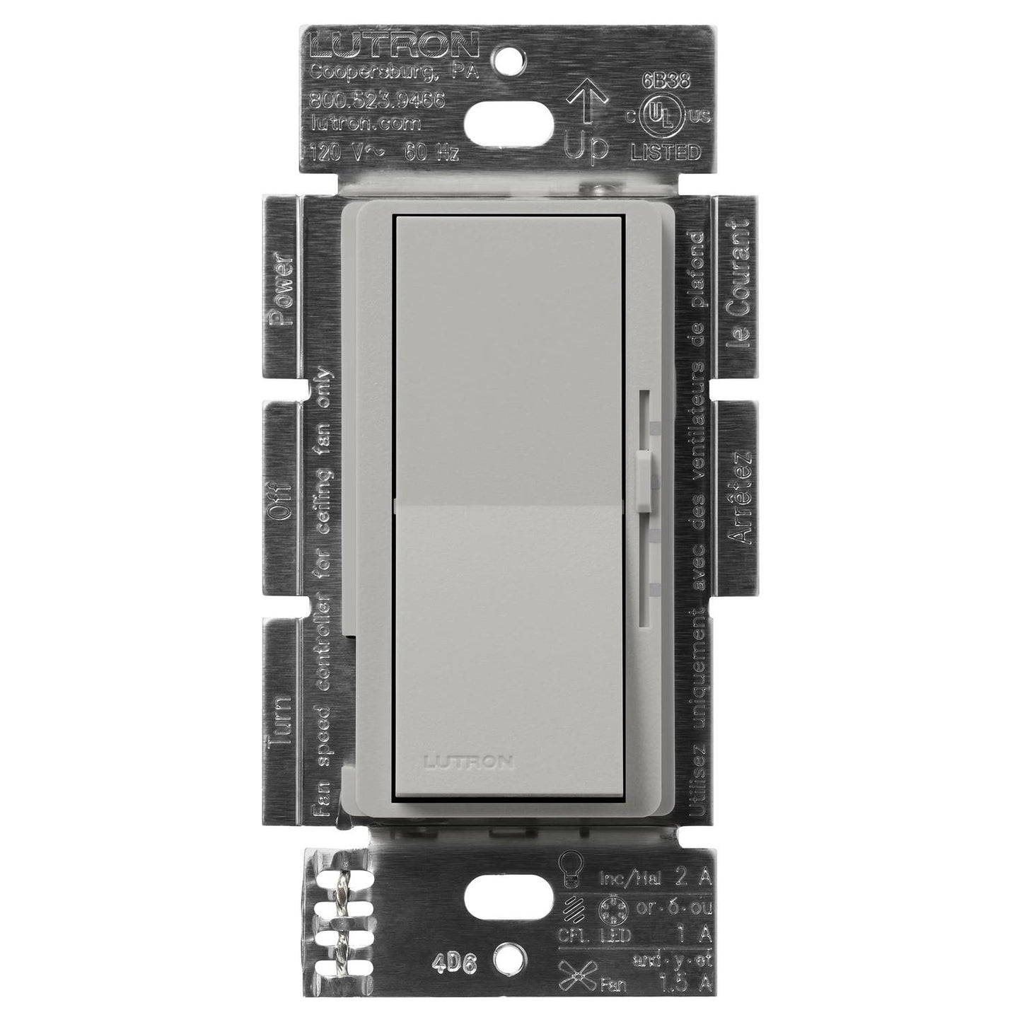 Lutron DVSCFSQ-LF-PB Diva Quiet Single Pole 3-Speed Fan Control and Light Switch - Finish: Pebble