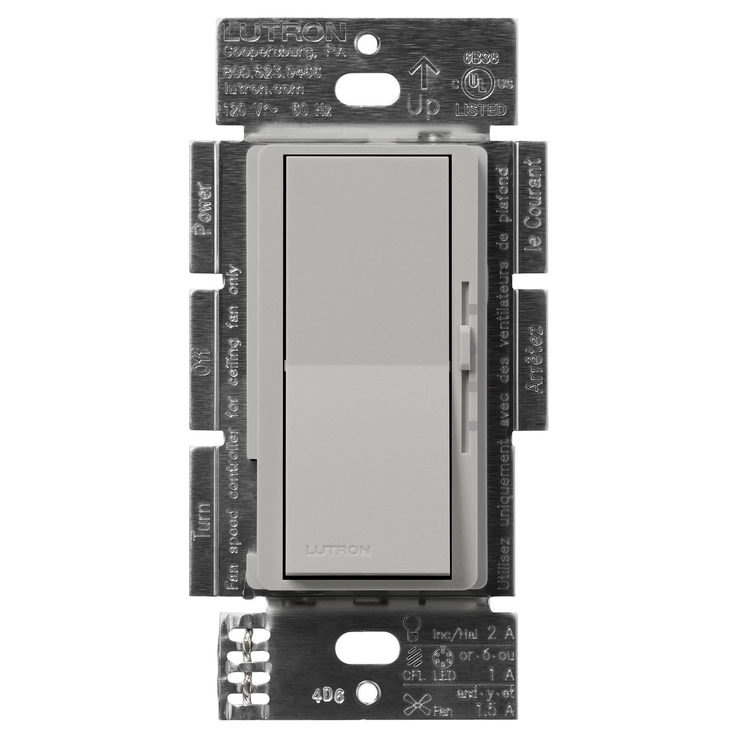 Lutron DVSCFSQ-LF-PB Diva Quiet Single Pole 3-Speed Fan Control and Light Switch - Finish: Pebble