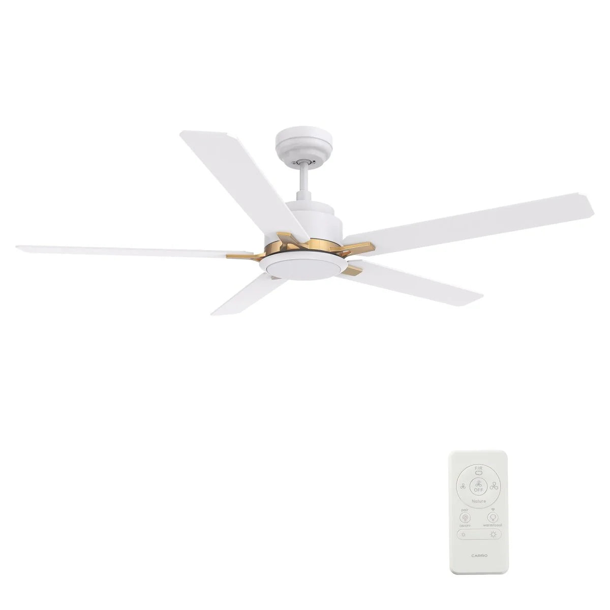 Carro USA SFR525J-L12-W1-1G 52" Espear Smart Ceiling Fan With LED Light - Fixture Finish: White - Blade Finish: White (Gold Detail)