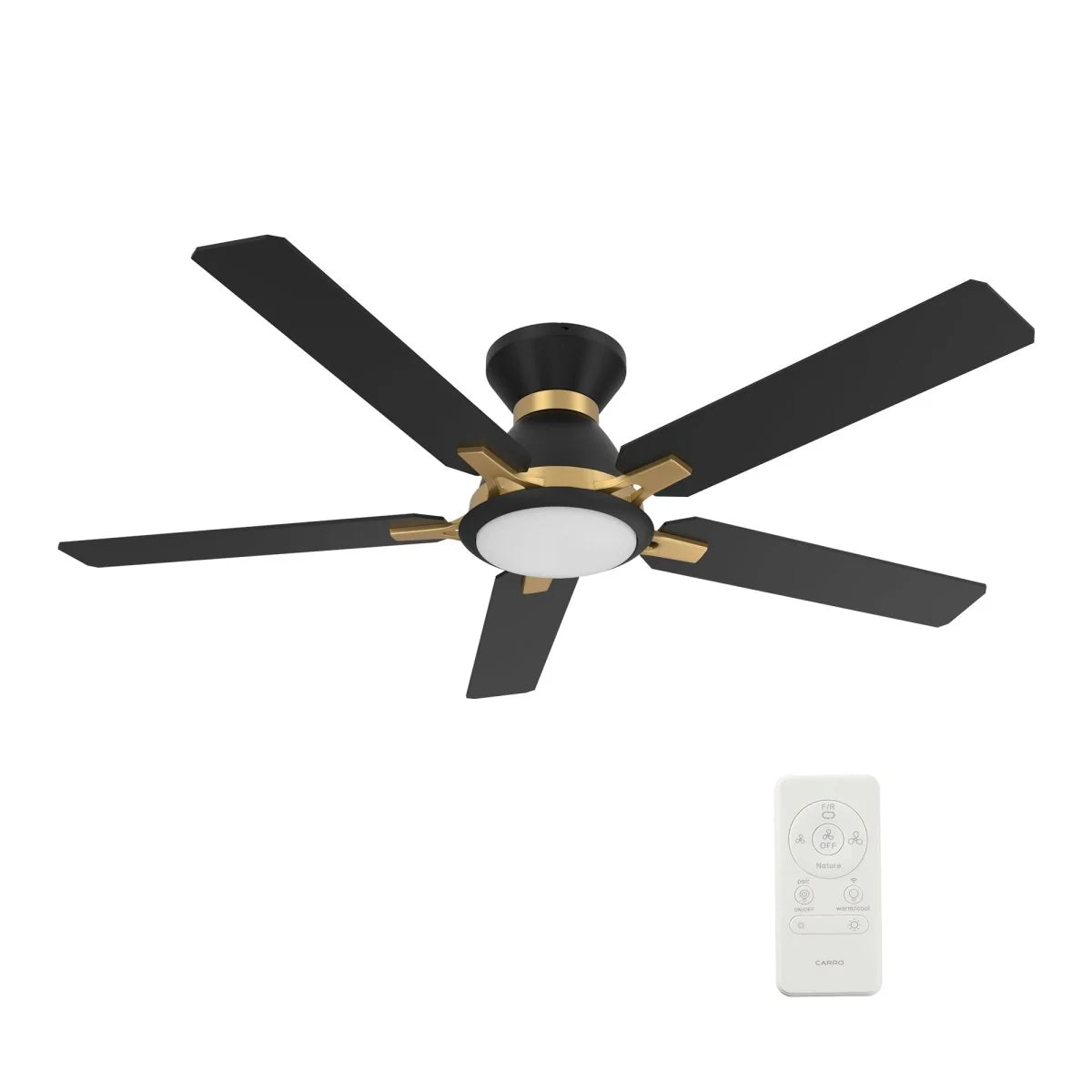 Carro USA SFR525J-L12-B2-1G-FMA 52" Espear Smart Ceiling Fan With LED Light - Fixture Finish: Black With Gold- Blade Finish: Black (Gold Detail)