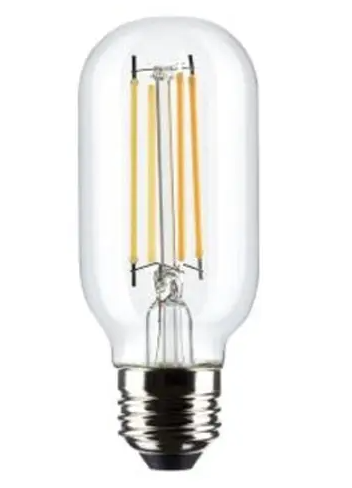 Satco S21379 LED T14 Bulb, Dimmable, E26, Wattage 5.5W, Lumens 500 lm, Voltage 120V, Color Temperature 2700K, Clear/Amber