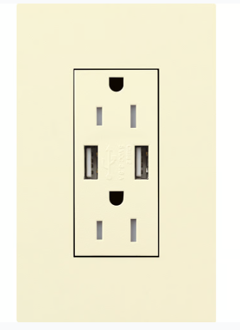 Lutron LTR-F15-ACTR-AL New Architectural Series 15-Amp Tamper Resistant Electrical Receptacle, Type-A/Type-C USB, Almond Finish