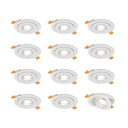 DALS Lighting FGM4-CDW-WH-K12 4″ Flat Round Gimbal Recessed Downlight - 120V - CCT: 5CCT + 3000K – 2200K - Finish: White (Kit of 12)
