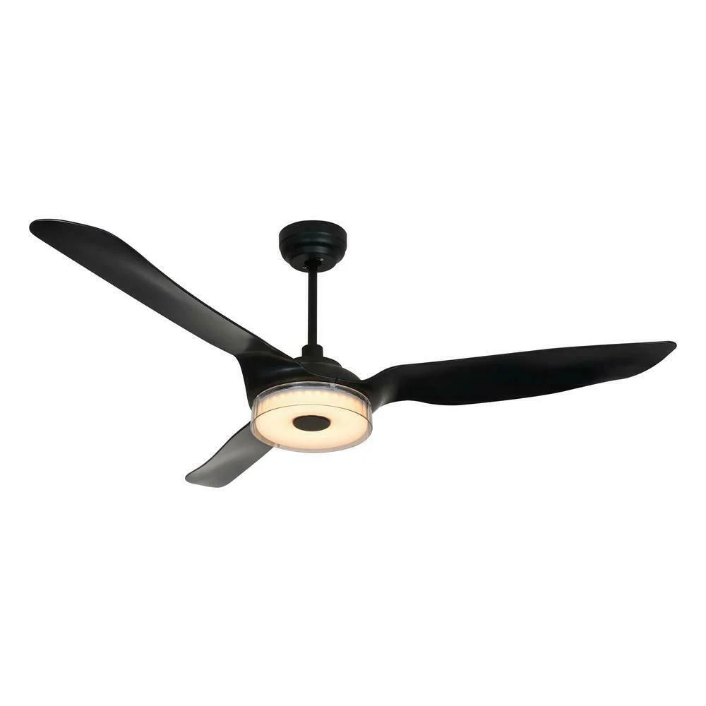 Carro USA SFR563F-L13-B2-1 56" FLETCHER Smart Ceiling Fan With LED Light Kit - Fixture Finish: Black - Blade Finish: Black