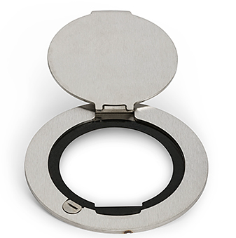 Lew Electric MOI4-PWR2-COMM6-BR-AHC-1/4 Customizable,Flush Mounted, 2-Hour Fire Rated Poke-Through with Four inch Core, (2) single receptacle & (6) Communication Openings, Articulated Hinged Cover ¼ Turn, Brass Finish