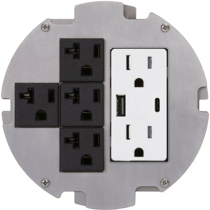 Lew Electric MOI6-REC-P4-DPUSB(AC)-BK-AHC-CED 6" Round Poke Thru Core Drill Flush Box, 6 Power, Charging USB-A/C - Black