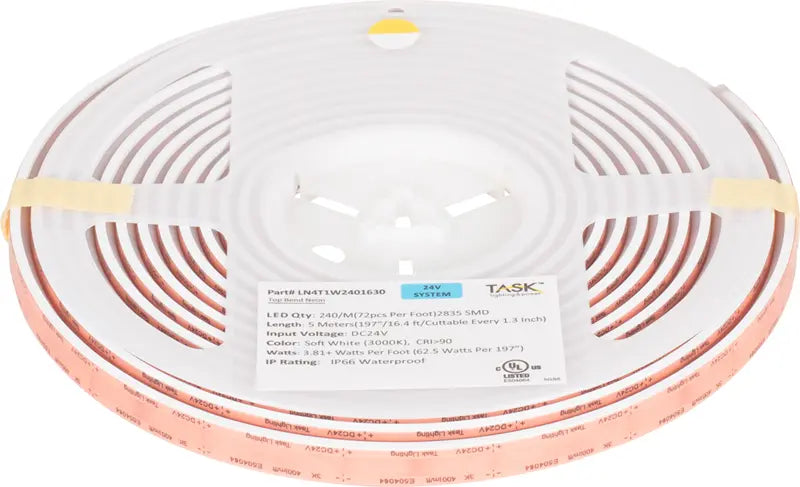 Task Lighting LN4T1W2401630 Neon LED Tape Light 16FT 3000K 400lm/FT 24V IP66