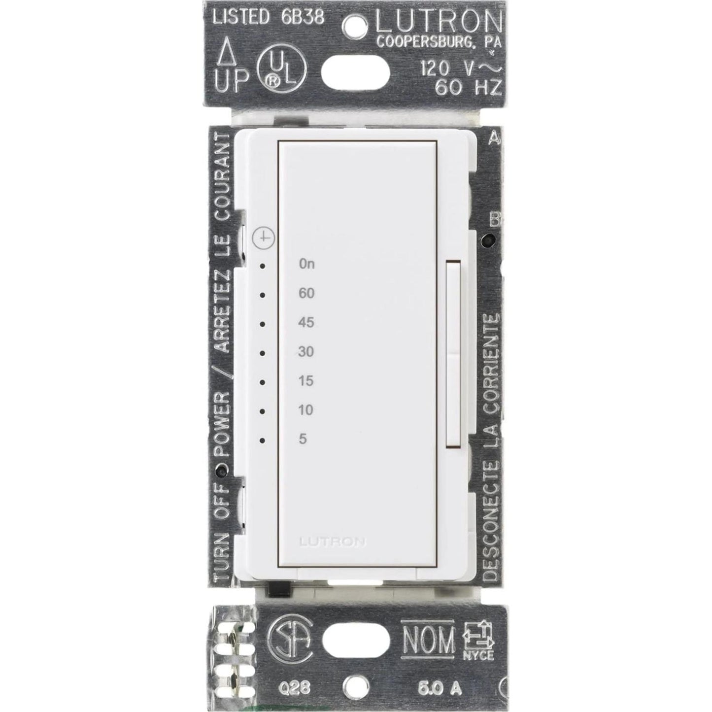 Lutron MA-T51MNH-WH-C Maestro Countdown Timer Switch for Fans and Lights - 3A Fan/150W LED - Single-Pole/Multi-Location - Neutral Required - Finish: Matte White