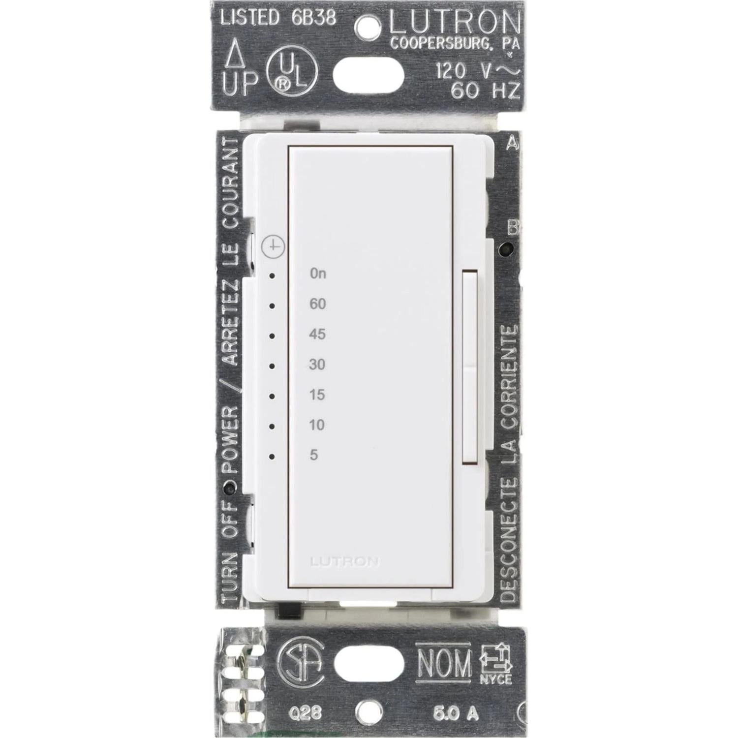 Lutron MA-T51MNH-WH-C Maestro Countdown Timer Switch for Fans and Lights - 3A Fan/150W LED - Single-Pole/Multi-Location - Neutral Required - Finish: Matte White