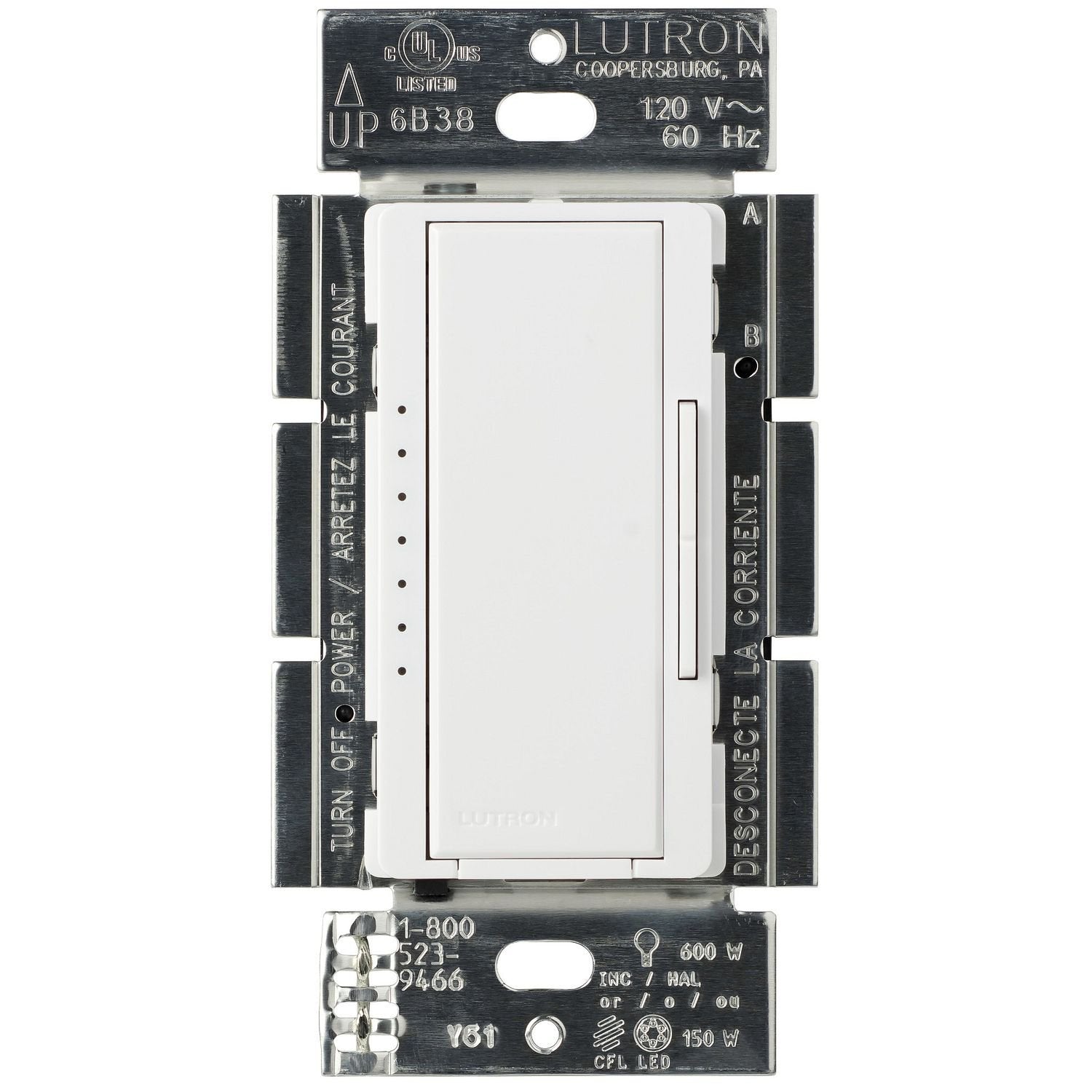 Lutron MACL-153MH-WH Maestro LED Dimmer Switch - 150W LED - 120V - Single Pole/Multi-Location - Finish: Matte White