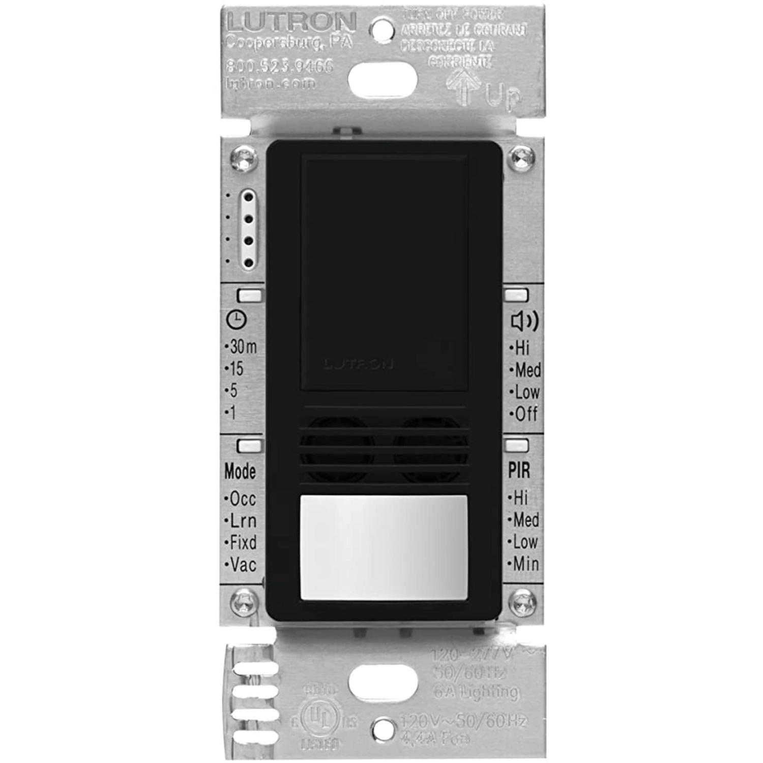 Lutron MS-B102-V-BL Maestro Dual-Technology Vacancy Motion Single Pole/3-Way Sensor Switch - 120-277V - Finish: Black