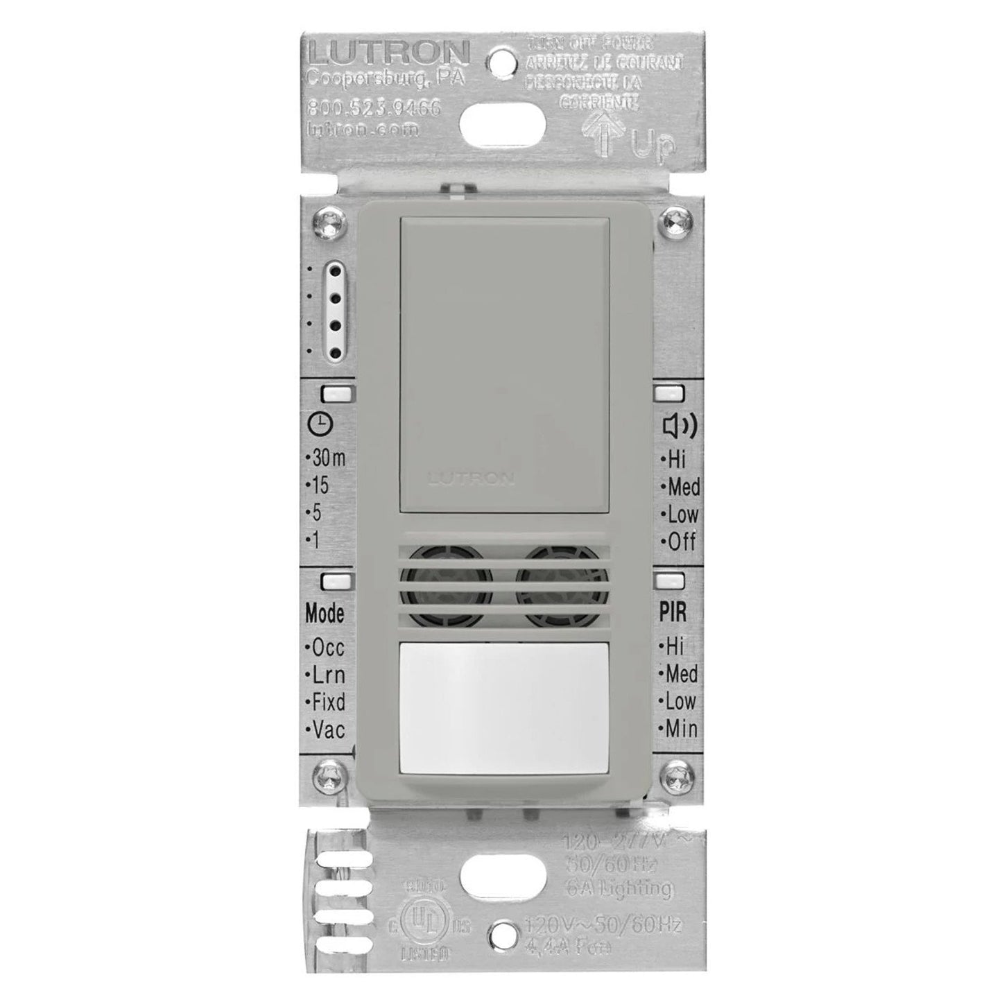 Lutron MS-B102-V-GR Maestro Dual-Technology Vacancy Motion Single Pole/3-Way Sensor Switch - 120-277V - Finish: Gray