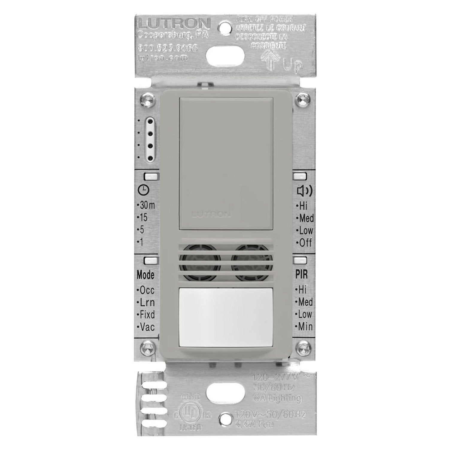 Lutron MS-B102-V-GR Maestro Dual-Technology Vacancy Motion Single Pole/3-Way Sensor Switch - 120-277V - Finish: Gray