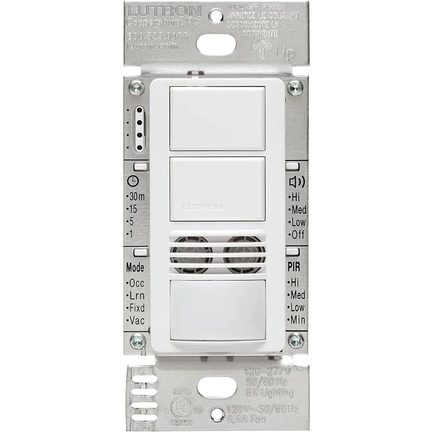 Lutron MS-B202-WH Maestro Dual Circuit Dual-Technology Motion Single Pole And 3-Way Sensor Switch - 120-277V - Finish: White