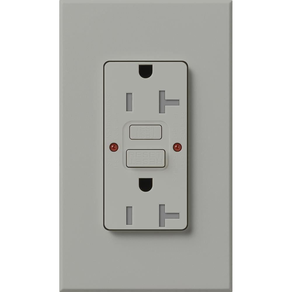Lutron NTR-20-GFST-GR Architectural 20A Tamper-Resistant GFCI Duplex Receptacle - Self-Testing - 125V - Finish: Matte Gray