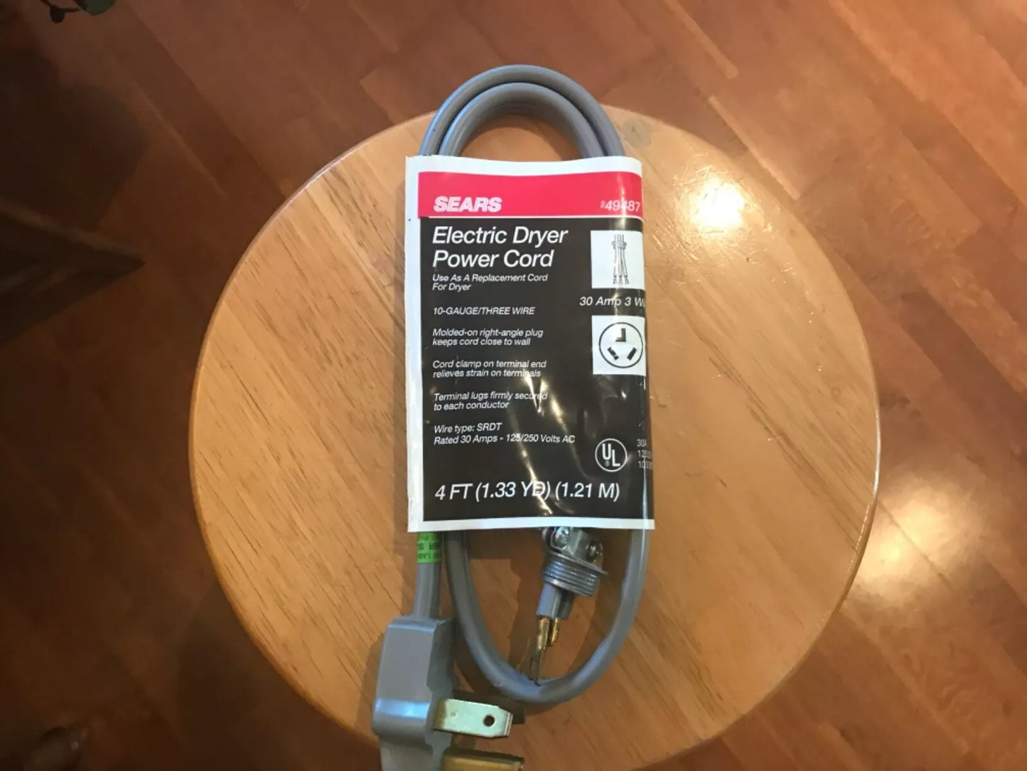 4 FT Electric Dryer Power Cord, 3-Prong, 10-Gauge, 3-Wire, Rated 30 Amps,
