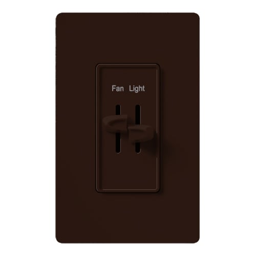 Lutron S2-LFH-BR Skylark Dual Dimmer Switch and Fully Variable Fan Control - 300W Incandescent/Halogen - No Neutral Required - Finish: Matte Brown