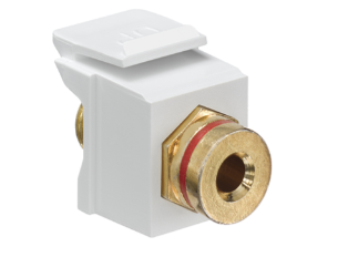 Leviton 40837-BWR Banana Jack Quickport, Coupler, Gold-Plated, Red Stripe, White Housing