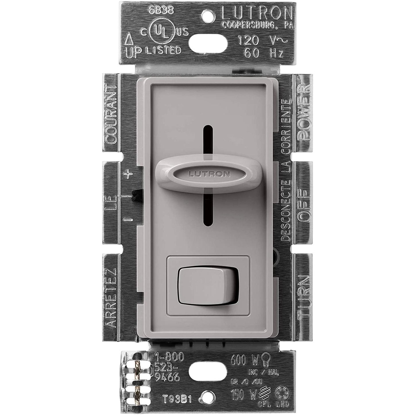 Lutron SCL-153P-GR Skylark LED Dimmer Switch - 150W LED or 600W Inc/Hal - 120V - Single Pole/3 Way - Finish: Matte Gray