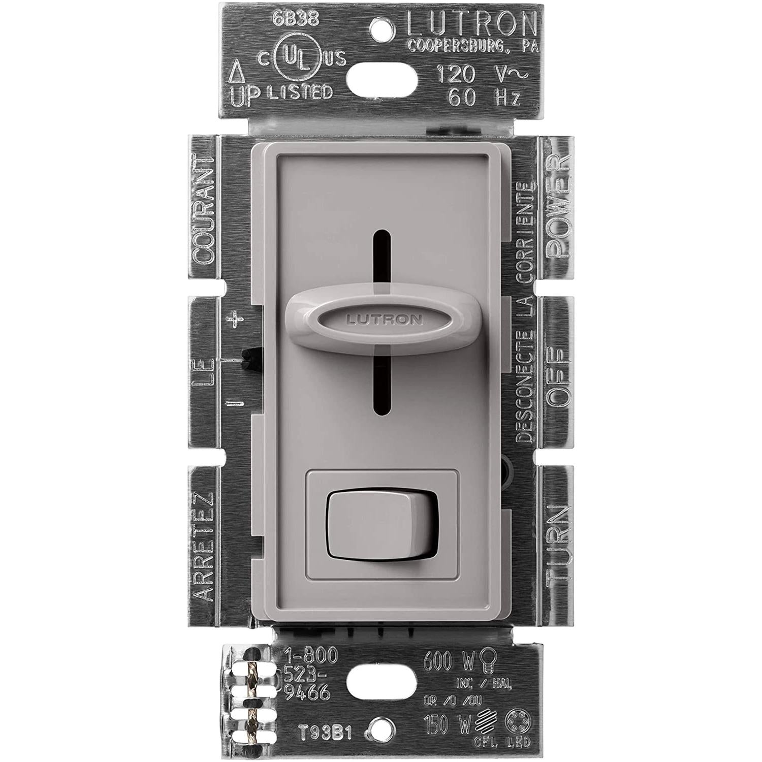 Lutron SCL-153P-GR Skylark LED Dimmer Switch - 150W LED or 600W Inc/Hal - 120V - Single Pole/3 Way - Finish: Matte Gray
