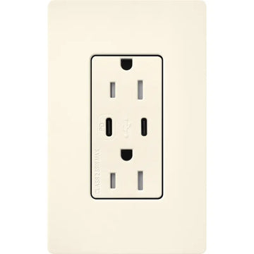 Lutron SCR-15-CCTR-BI Claro 15A Tamper-Resistant USB Type C Duplex Receptacle - Finish: Biscuit