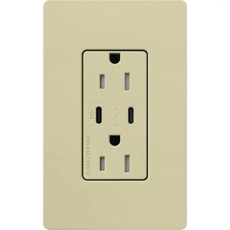 Lutron SCR-15-CCTR-SA Claro 15A Tamper-Resistant USB Type C Duplex Receptacle - Finish: Sage