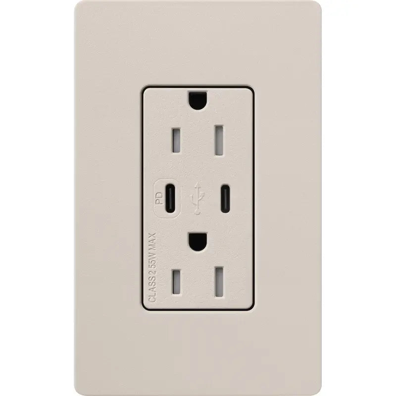 Lutron SCR-15-CCTR-TP Claro 15A Tamper-Resistant USB Type C Duplex Receptacle - Finish: Taupe