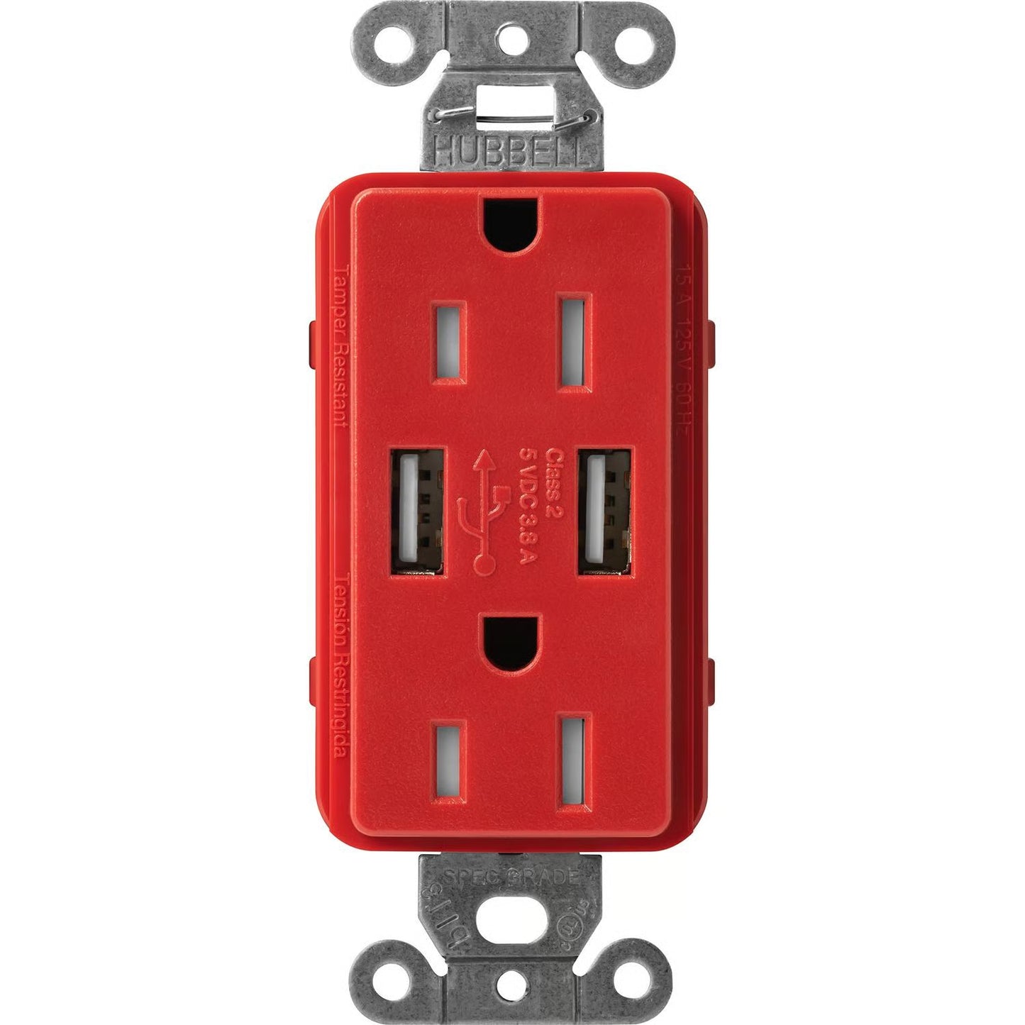 Lutron SCR-15-UBTR-SR Claro 15A Tamper Resistant USB-A Duplex Receptacle - Color: Signal Red